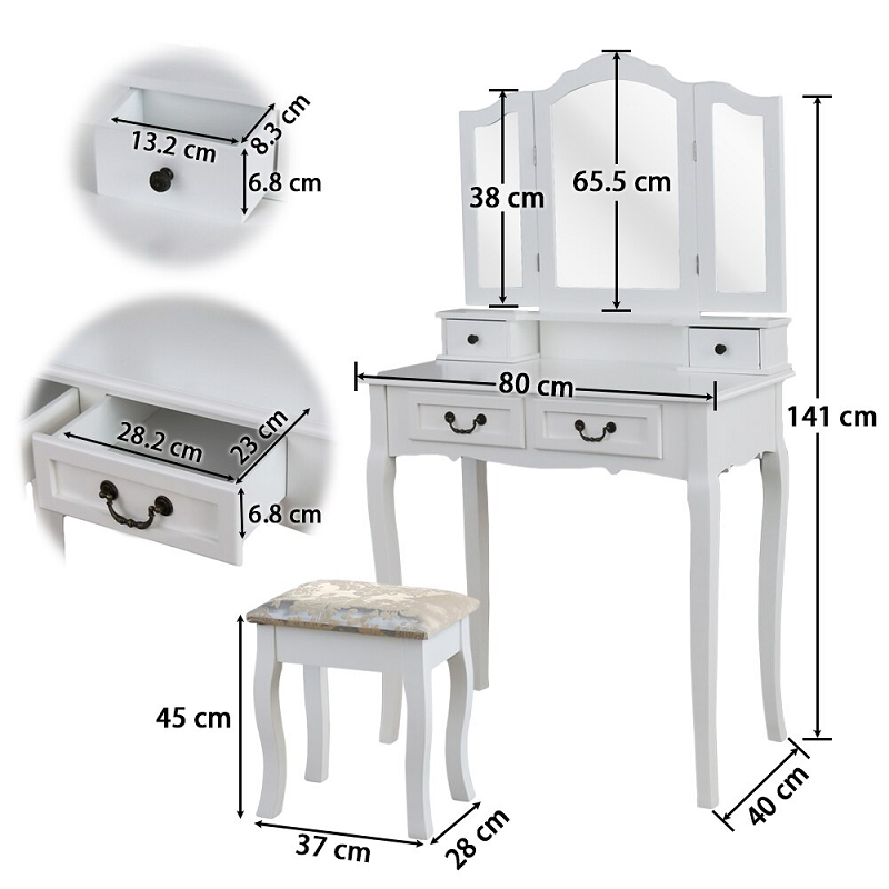 Kích thước bàn phấn được cân đối theo diện tích từng phòng ngủ khác nhau
