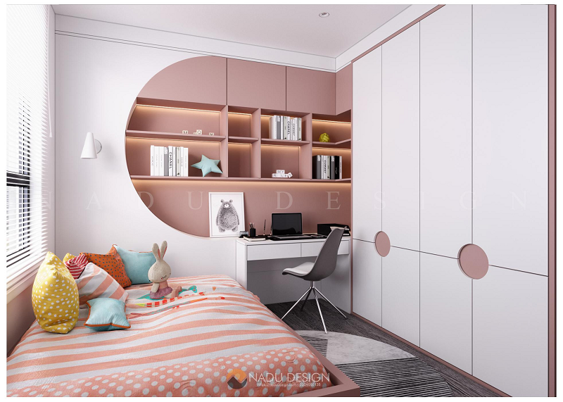Phòng ngủ bé gái sẽ thêm phần xinh xắn nếu chúng được kết hợp với gam màu và hoạ tiết đồ nội thất dễ thương