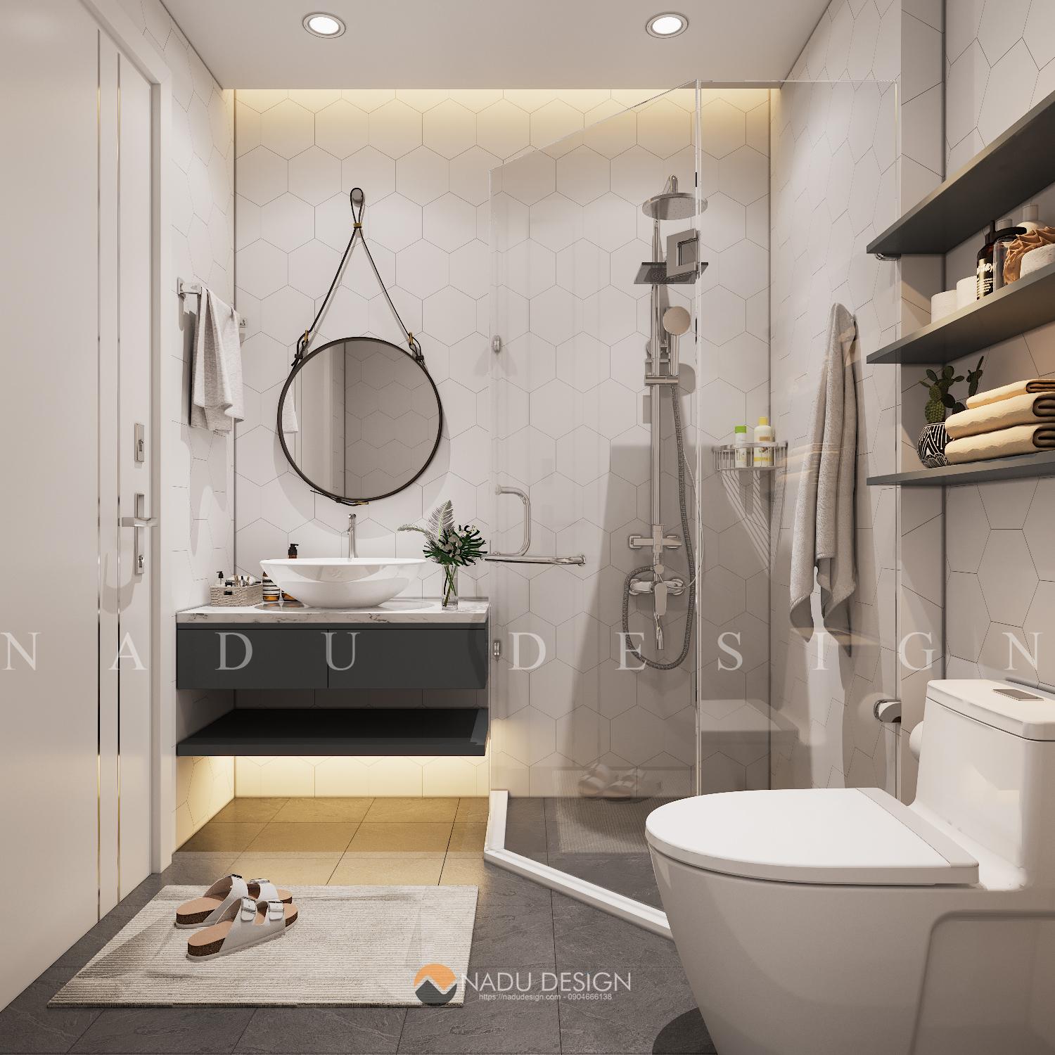 Thiết kế nhà vệ sinh âm sàn hoàn toàn giấu kín đèn nhà vệ sinh giúp tạo ra một không gian phòng tắm tinh tế và hiện đại. Không chỉ giúp tiết kiệm diện tích mà còn thể hiện được sự độc đáo và sáng tạo của chủ nhà trong việc thiết kế nội thất.