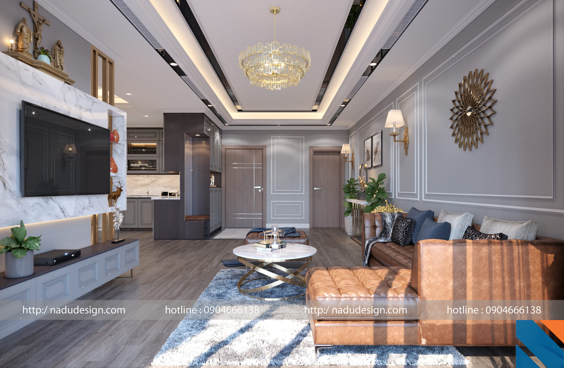 Dự án thiết kế nội thất chung cư tân cổ điển USILK 100m2 2 phòng ngủ   Royaldesign