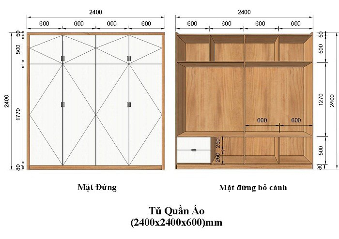 kichs thước tủ quần áo