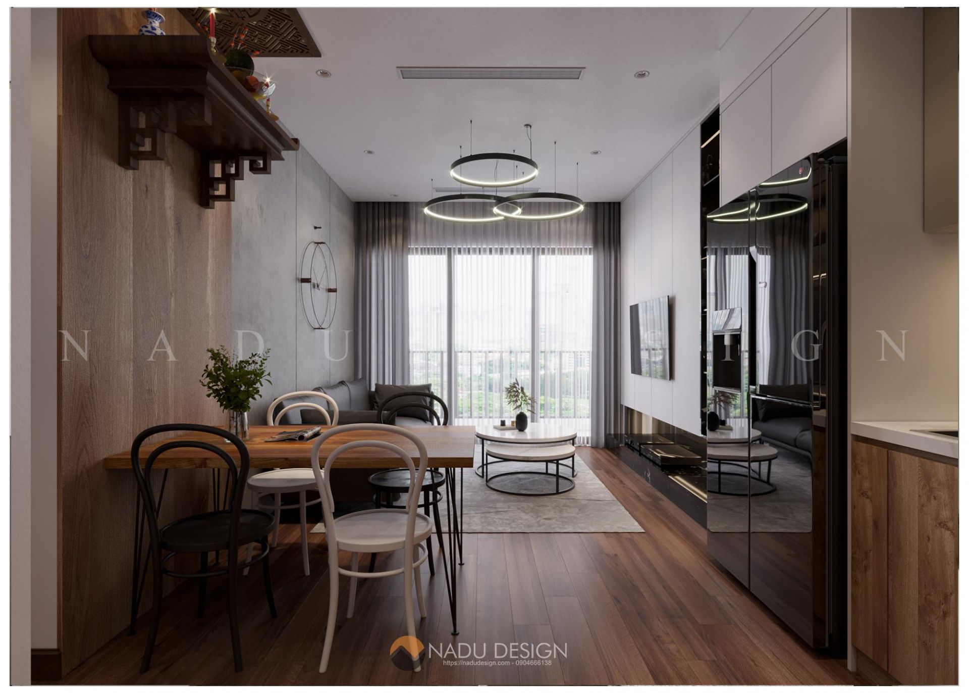Mẫu thiết kế nội thất căn hộ chung cư 70m2 2 phòng ngủ ở Tân Phú