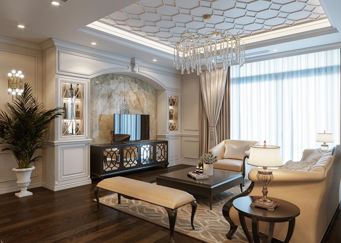 C&aacute;ch thiết kế nội thất ph&ograve;ng kh&aacute;ch đẹp phong c&aacute;ch t&acirc;n cổ