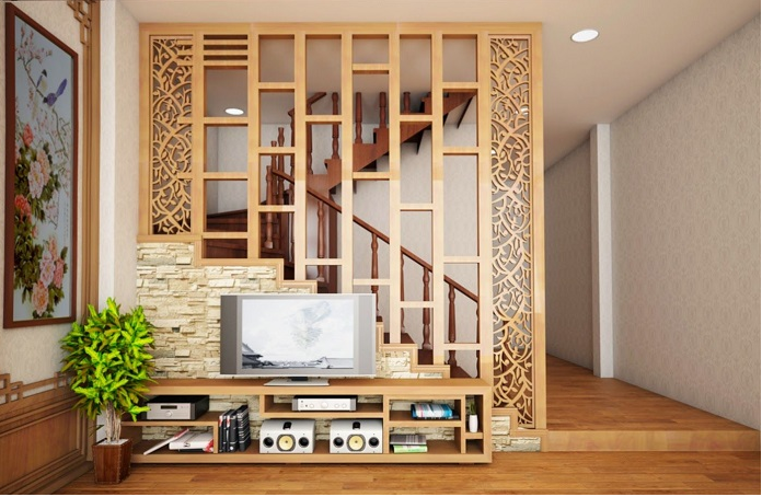 Thiết kế lam gỗ phòng khách kiểu nghệ thuật