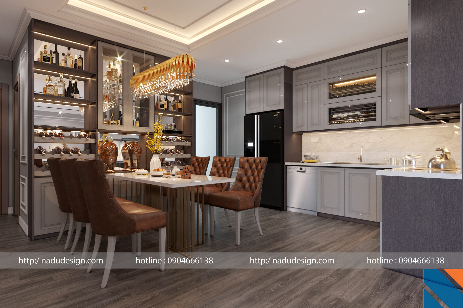 Thiết kế nội thất phòng khách bếp chung cư Vinhome 